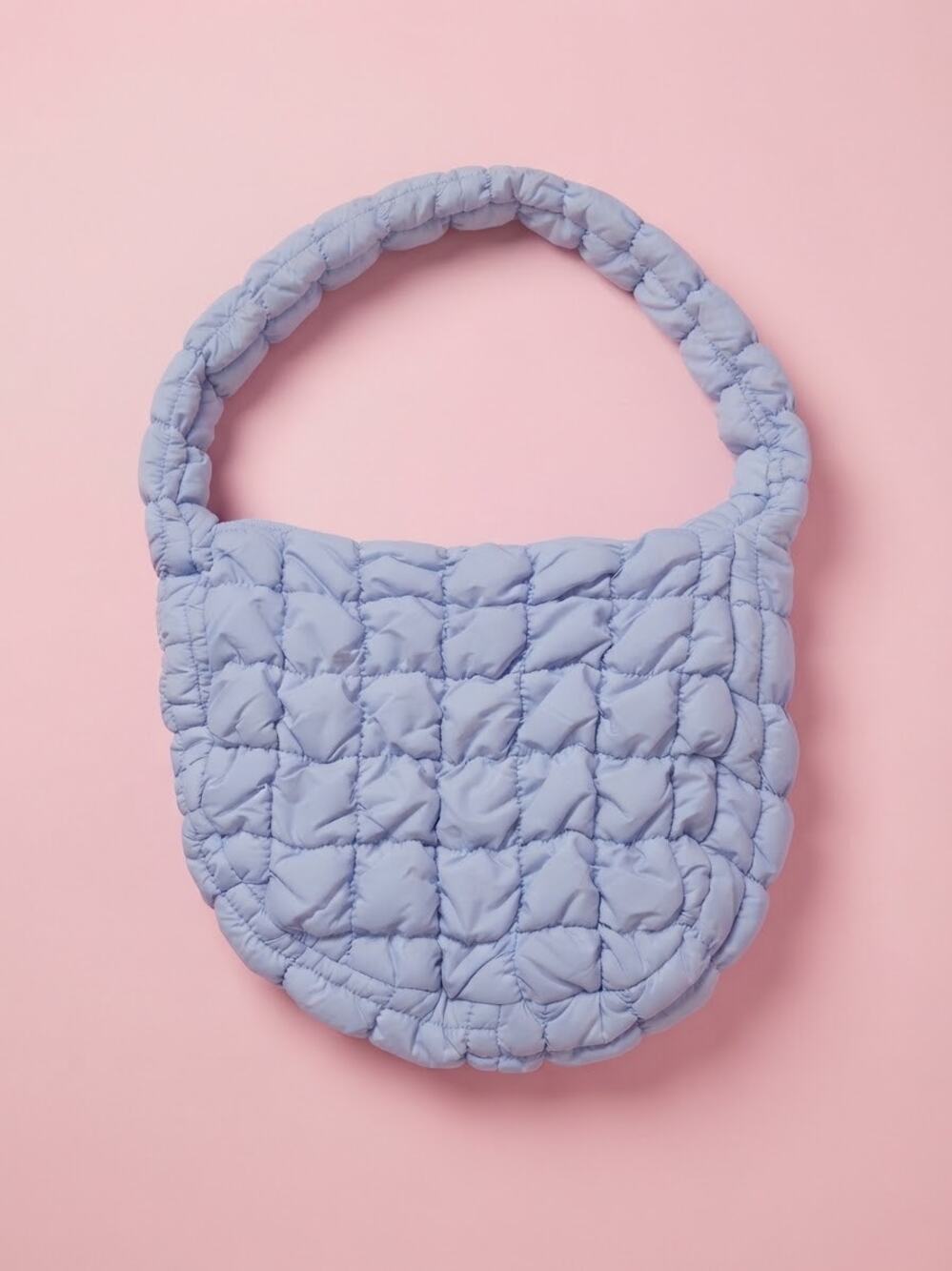 Quilted Puffer Shoulder Bag Light Blue Cloud Hobo Handbag Puffy Purse One Size